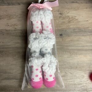 Baby Girls NB-12 Mo. Lovespun ruffle 3 pack of socks Pink &‎ White Polka Dot